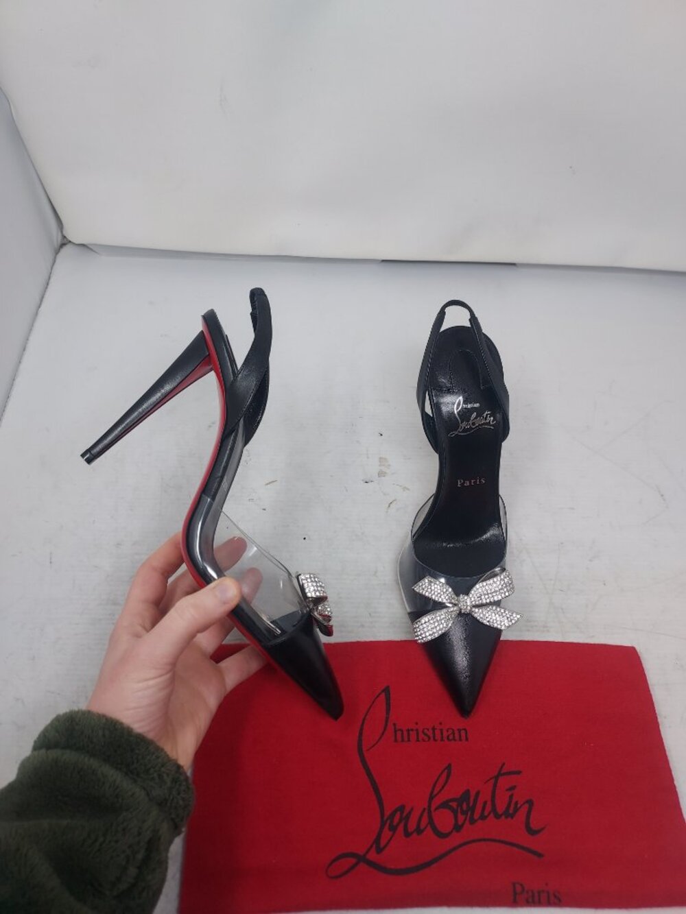 CHRISTIAN LOUBOUTIN Black Astrinodo Crystal PVC Slingback Pumps